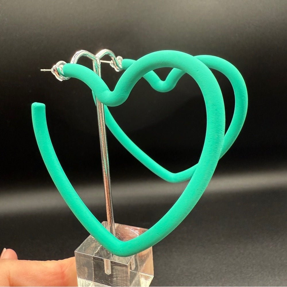 EarringsLarge Teal Green Heart Hoop Earrings — 80s/90s Club Style