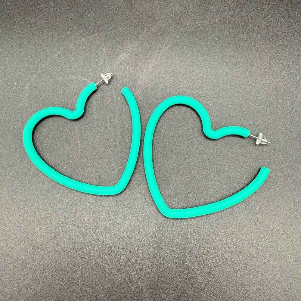 EarringsLarge Teal Green Heart Hoop Earrings — 80s/90s Club Style