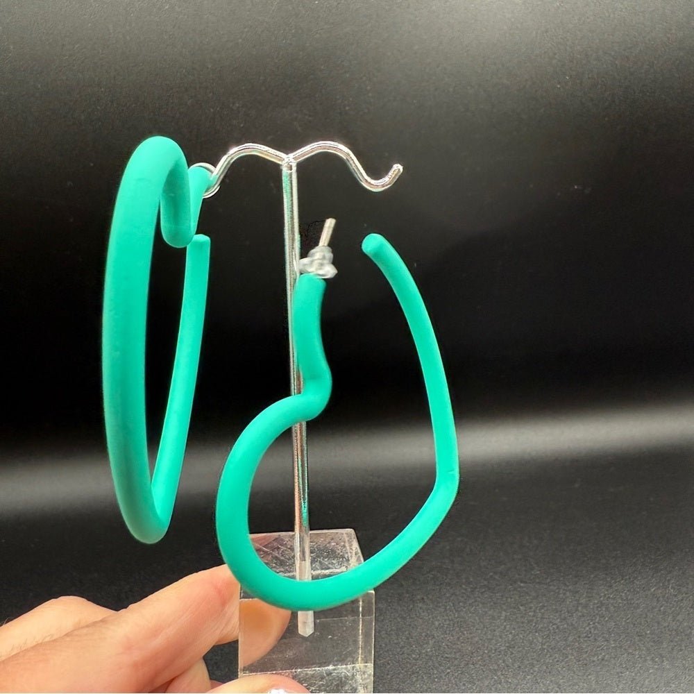 EarringsLarge Teal Green Heart Hoop Earrings — 80s/90s Club Style