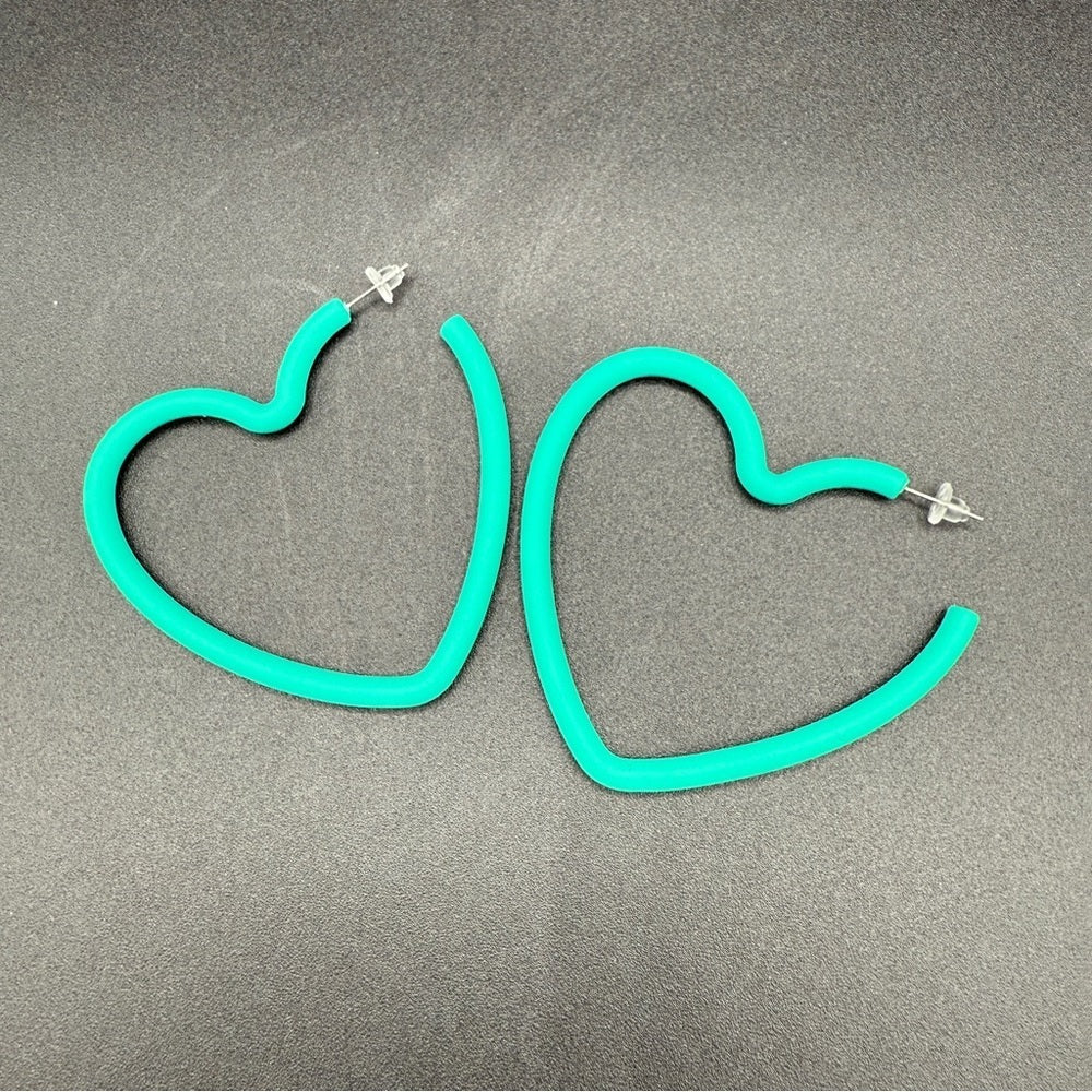 EarringsLarge Teal Green Heart Hoop Earrings — 80s/90s Club Style