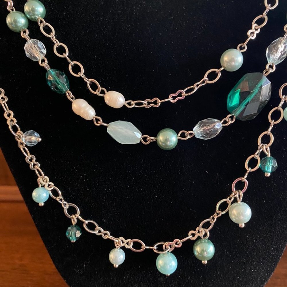 NecklaceLia Sophia Breezeway Freshwater Pearl Green Beaded Multistrand Layered Necklace