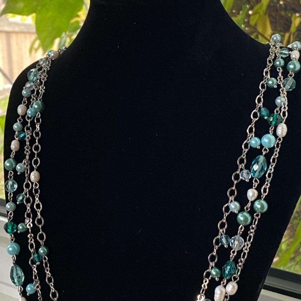 NecklaceLia Sophia Breezeway Freshwater Pearl Green Beaded Multistrand Layered Necklace