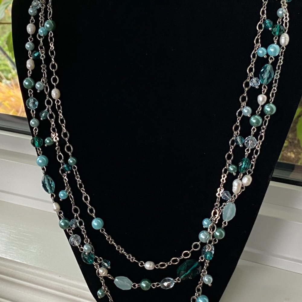 NecklaceLia Sophia Breezeway Freshwater Pearl Green Beaded Multistrand Layered Necklace