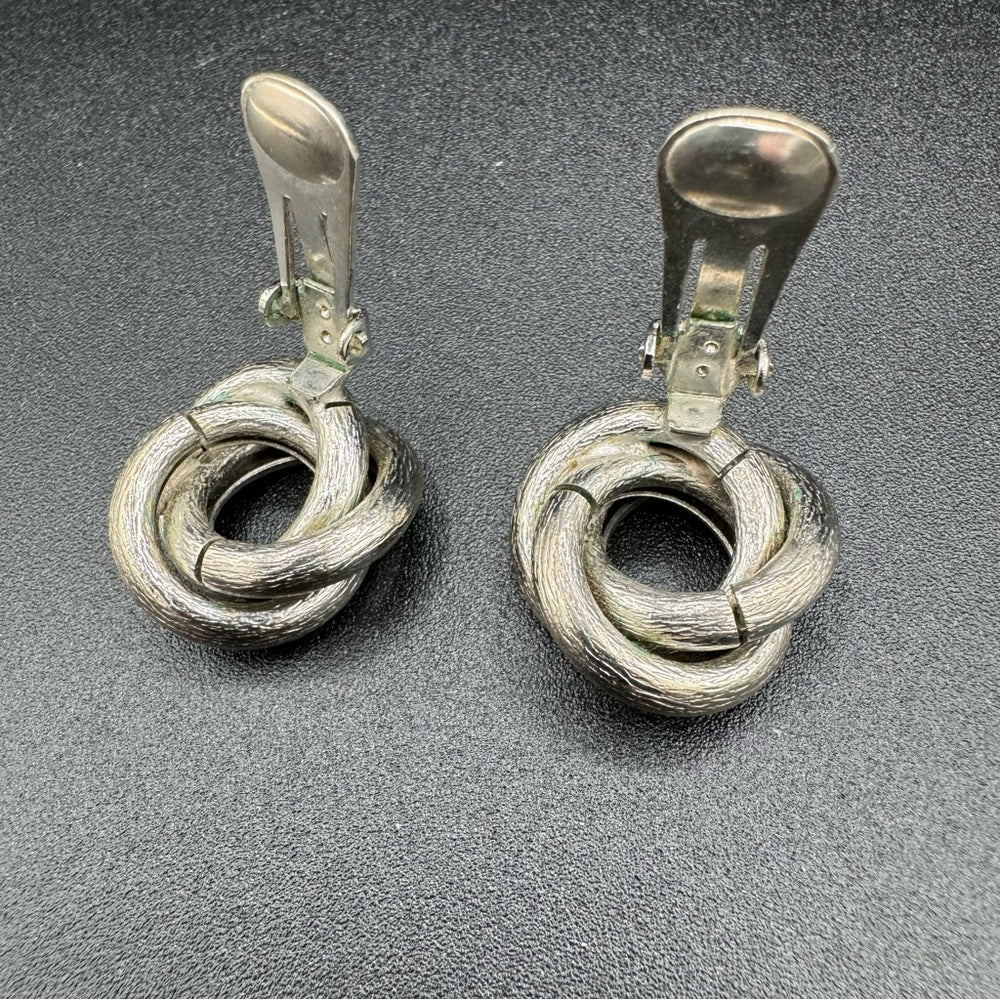 SetsMid-Century Modern Silver Tone Textured Brooch and Clip On Earrings Set