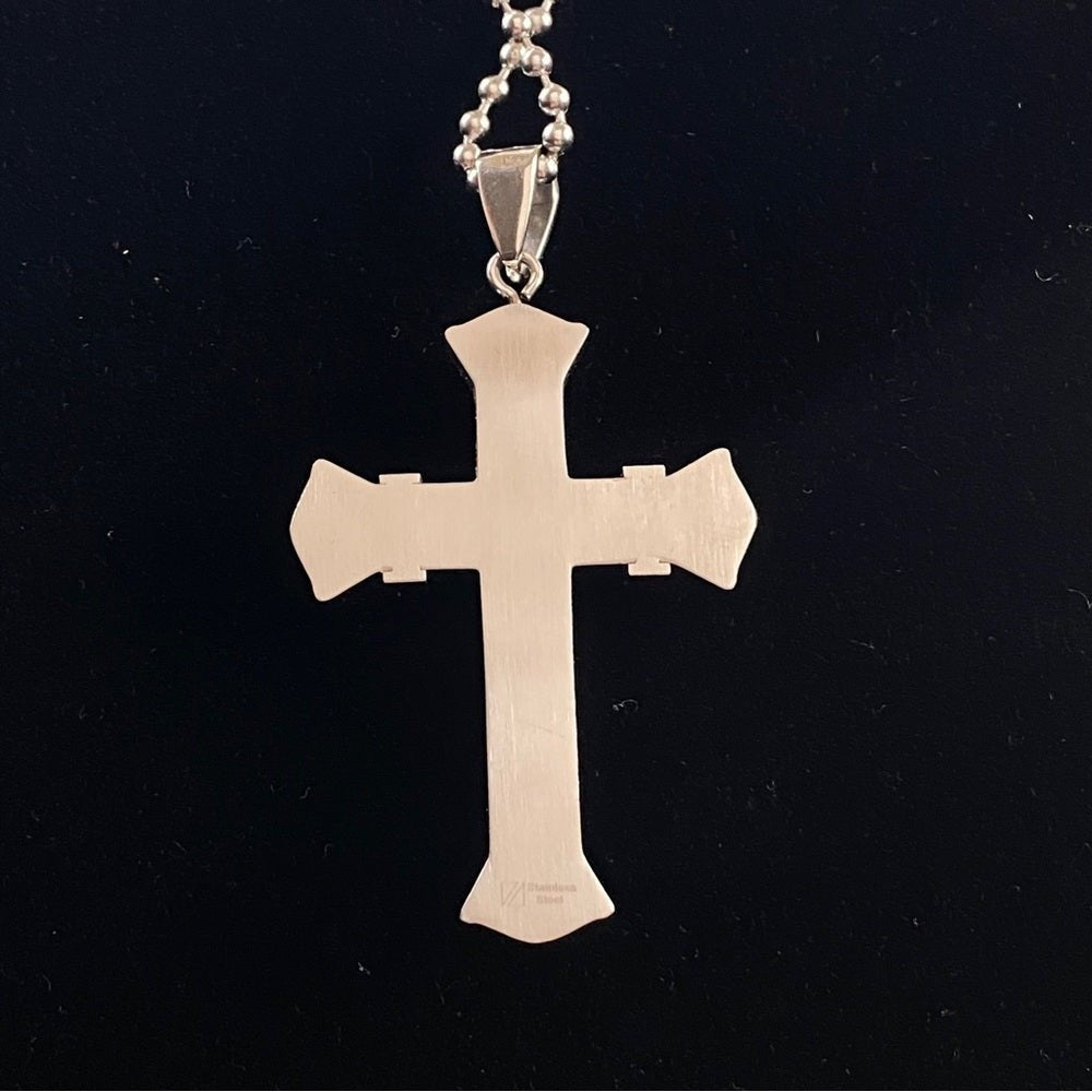 NecklaceModernist Stainless Steel Black Onyx Gothic Cross Pendant and 22in Chain