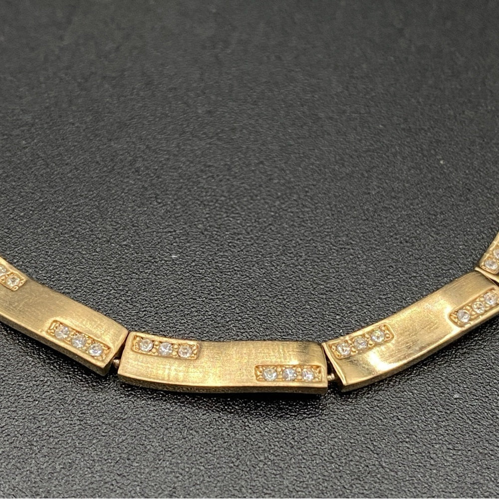 SetsMonet Vintage Gold Tone Link Necklace and Clip On Earrings with Sparkly Accent