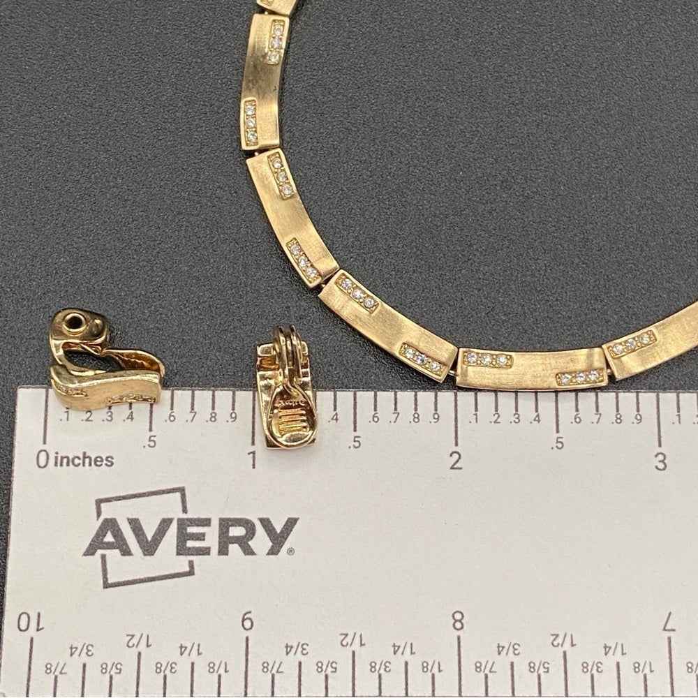 SetsMonet Vintage Gold Tone Link Necklace and Clip On Earrings with Sparkly Accent