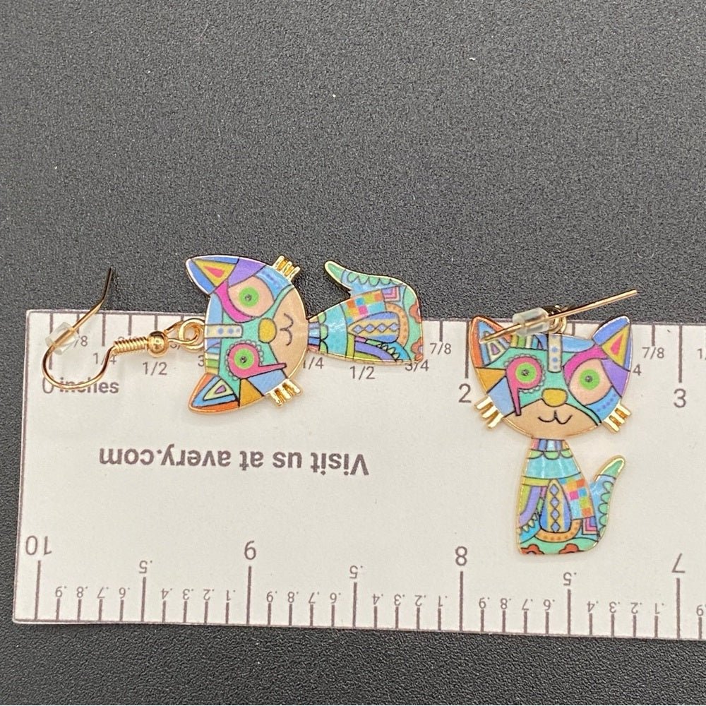 EarringsMosaic Cat Hook Earrings — Gold Tone
