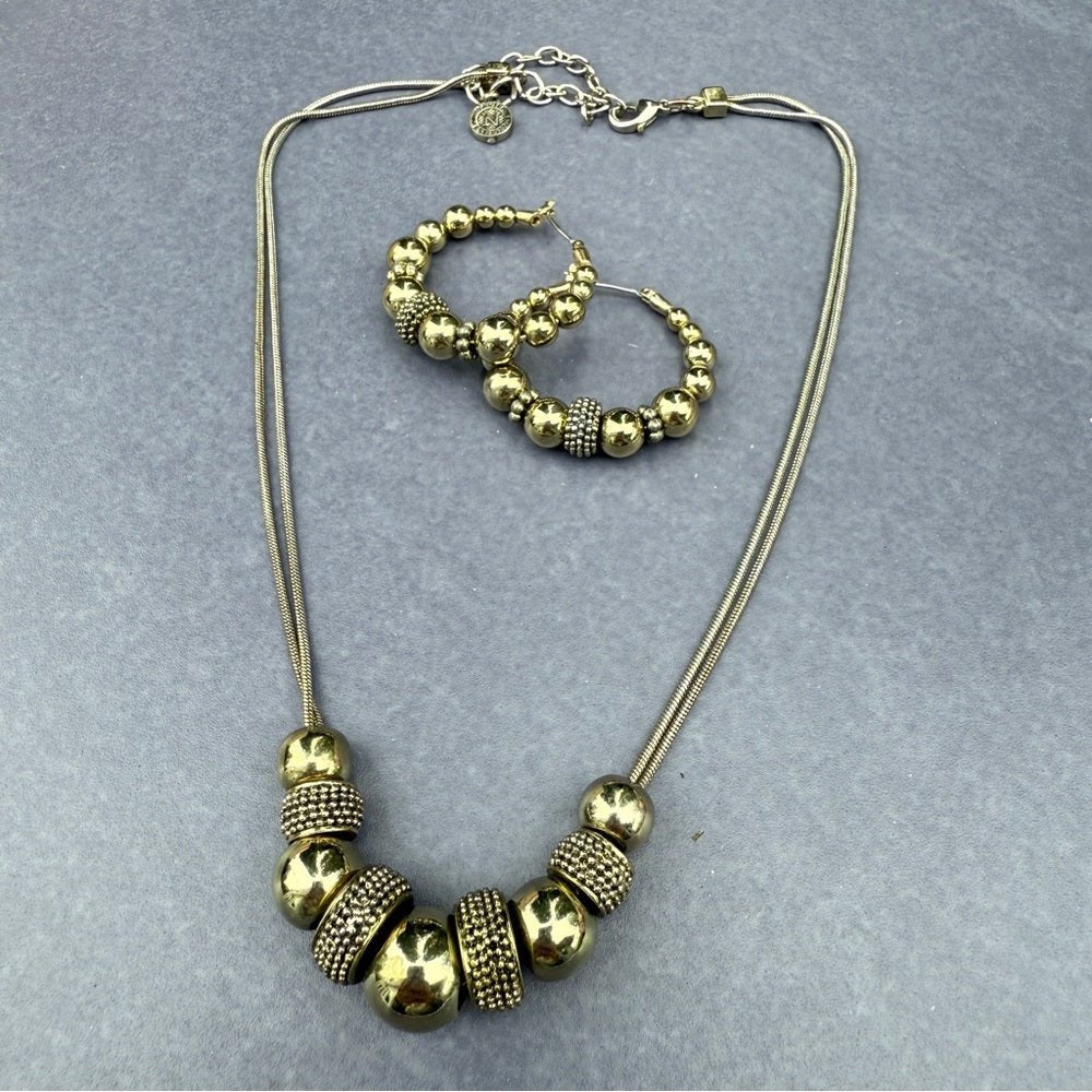 SetsNapier Shimmery Gold Beaded Necklace and Earring Set