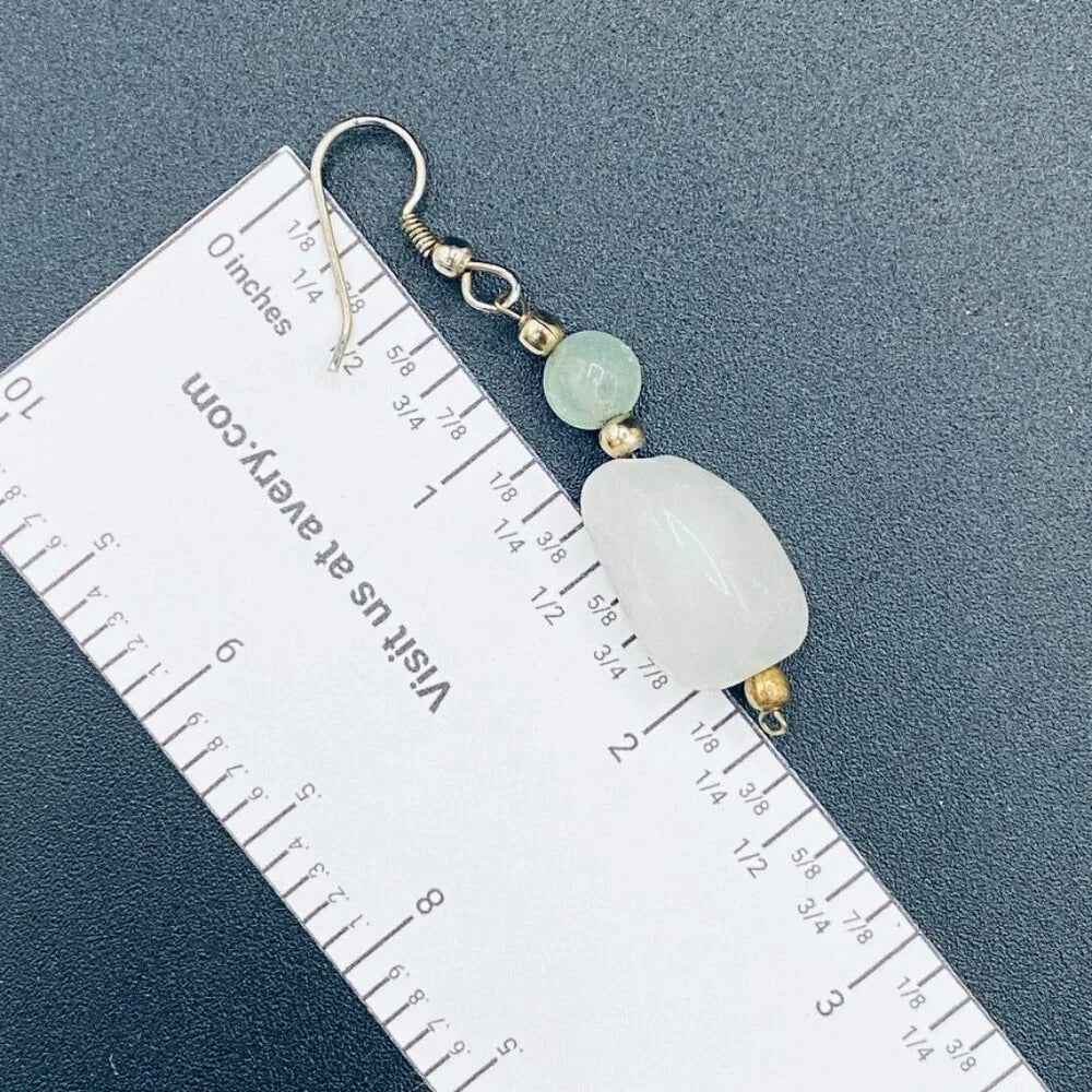 EarringsNatural White Quartz & Green Nephrite Stone Dangle Earrings