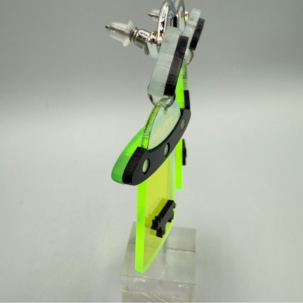 EarringsNeon Green Alien Cow Spaceship Novelty Earrings