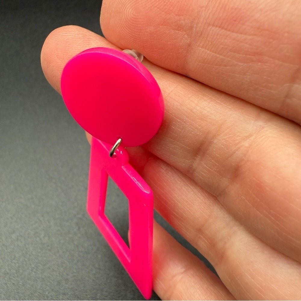 EarringsNeon Pink Exclamation Point Pop Art Acrylic Earrings — Y2K Punk
