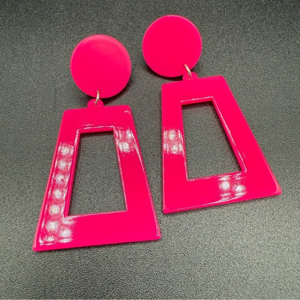 EarringsNeon Pink Exclamation Point Pop Art Acrylic Earrings — Y2K Punk