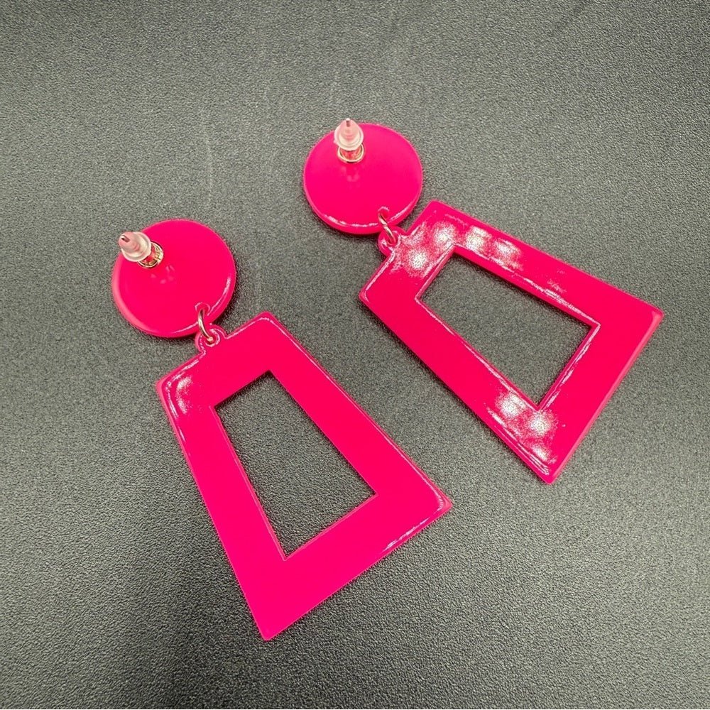 EarringsNeon Pink Exclamation Point Pop Art Acrylic Earrings — Y2K Punk