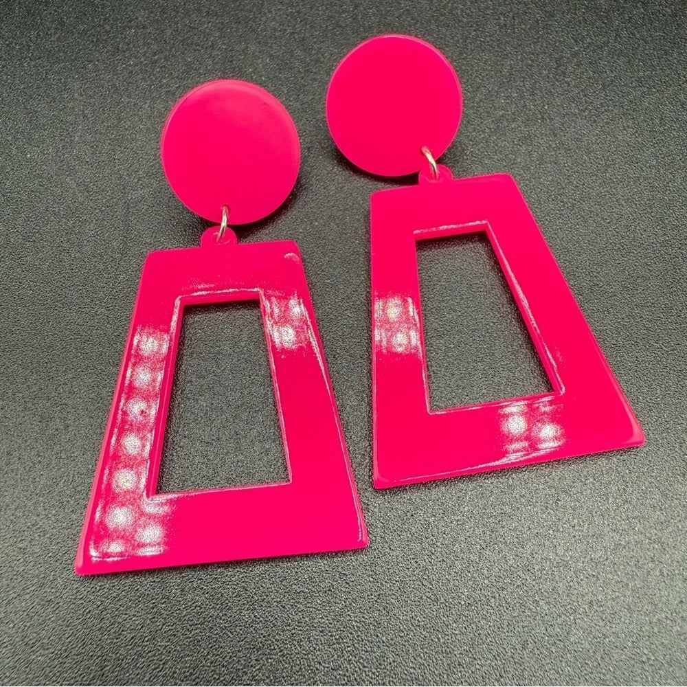 EarringsNeon Pink Exclamation Point Pop Art Acrylic Earrings — Y2K Punk