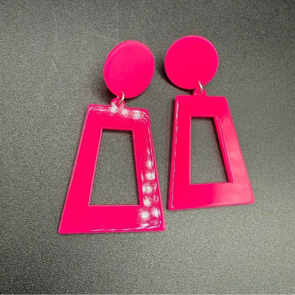EarringsNeon Pink Exclamation Point Pop Art Acrylic Earrings — Y2K Punk