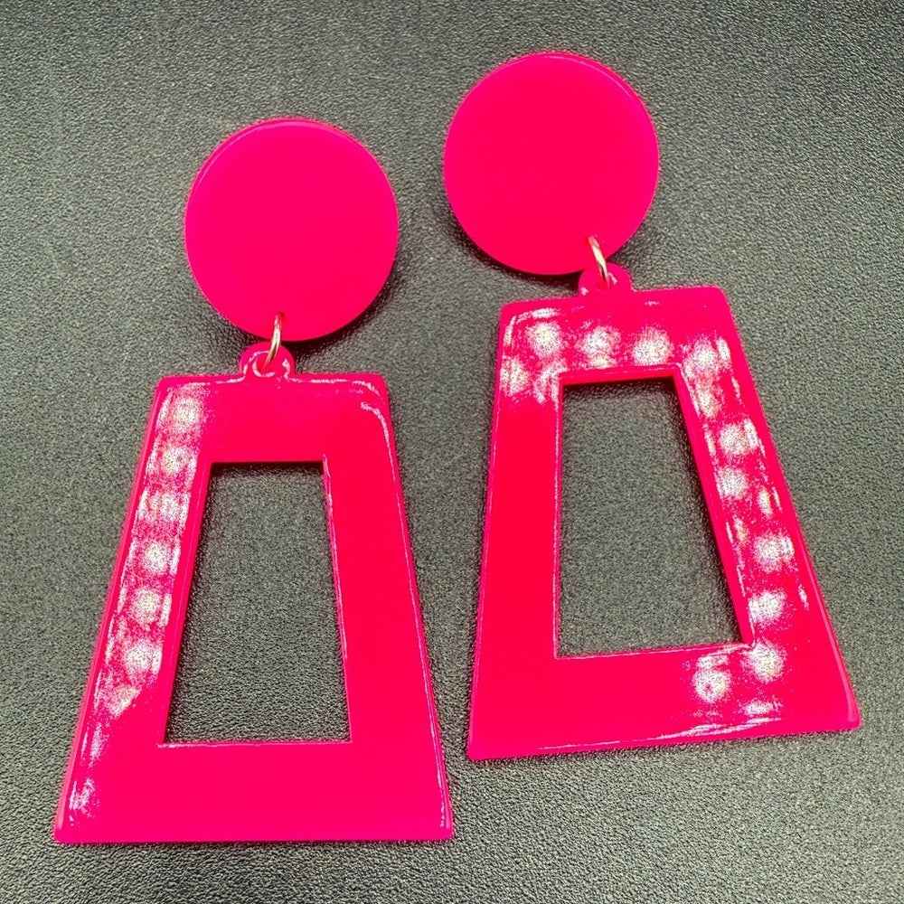 EarringsNeon Pink Exclamation Point Pop Art Acrylic Earrings — Y2K Punk