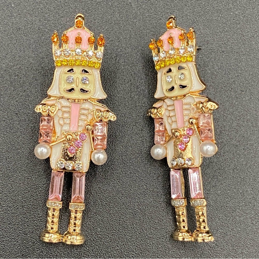 EarringsNutcracker Sparkly Rhinestone Pink Colored Christmas Holiday Earrings