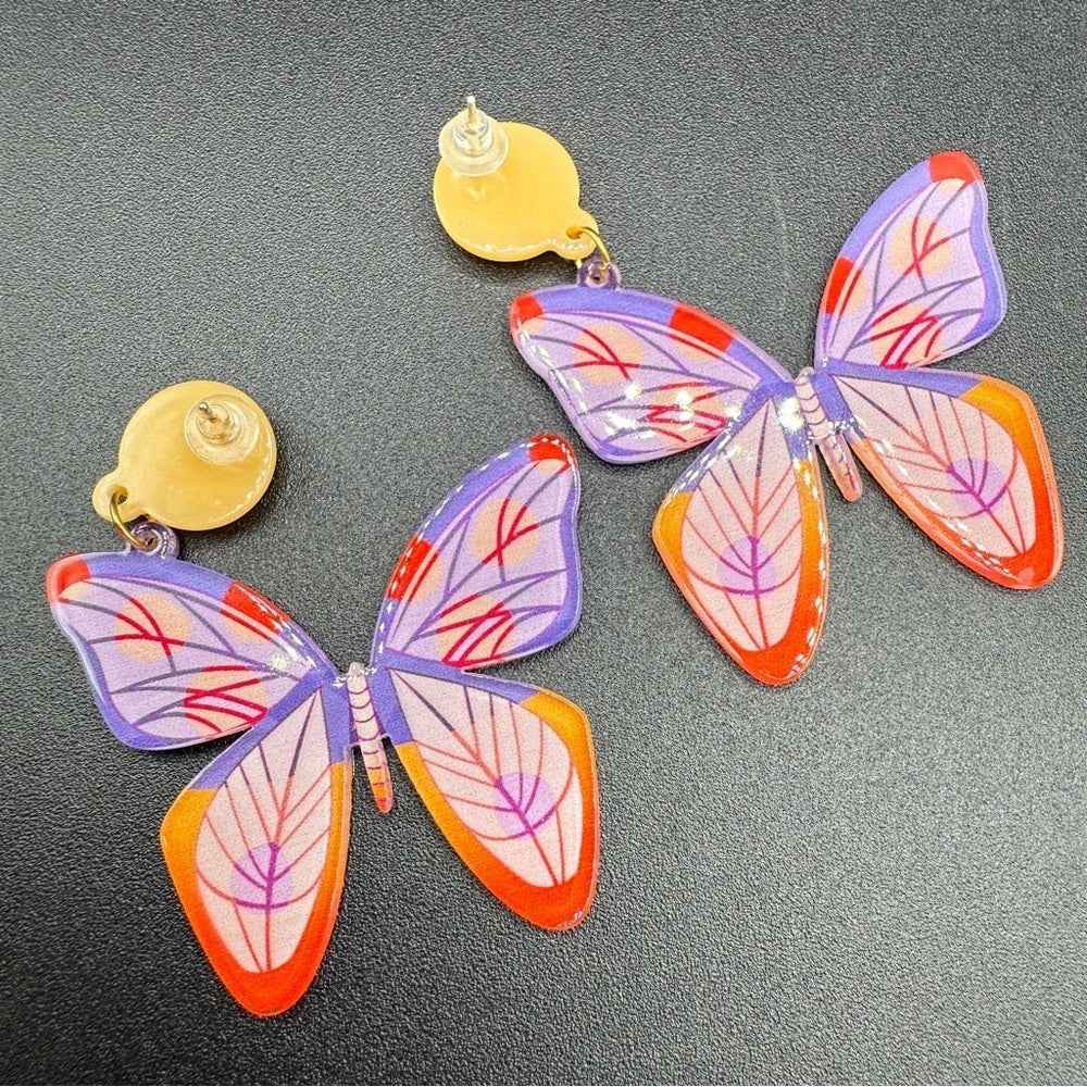 EarringsOrange & Purple Gradient Acrylic Butterfly Colorful Stud Earrings- Fairycore