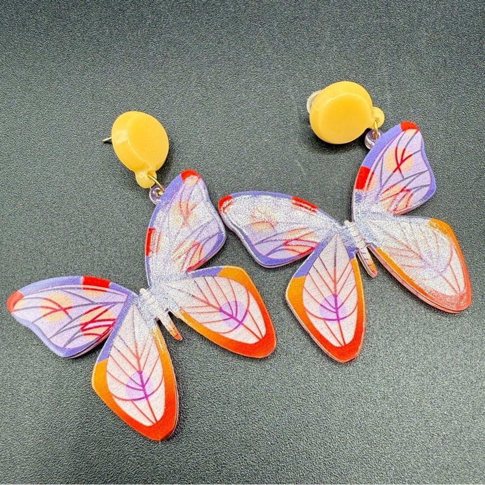EarringsOrange & Purple Gradient Acrylic Butterfly Colorful Stud Earrings- Fairycore