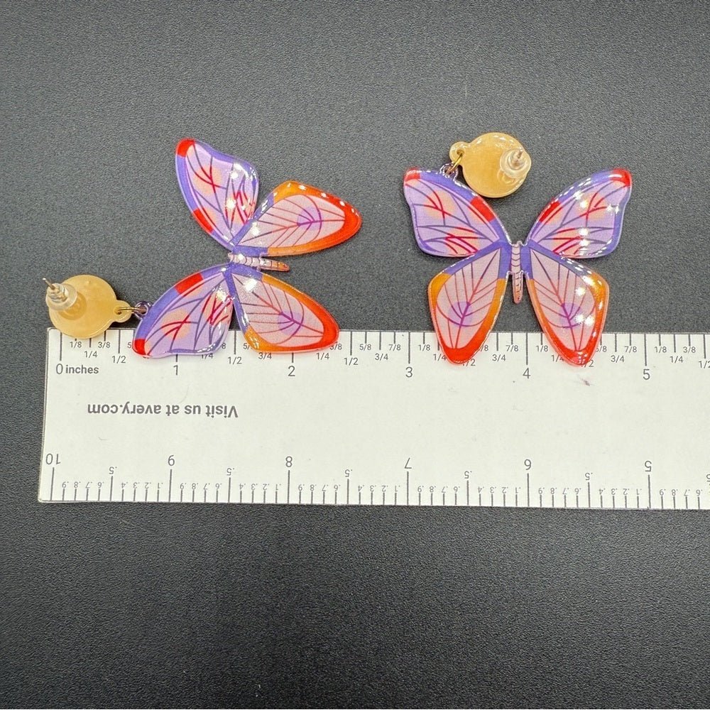 EarringsOrange & Purple Gradient Acrylic Butterfly Colorful Stud Earrings- Fairycore
