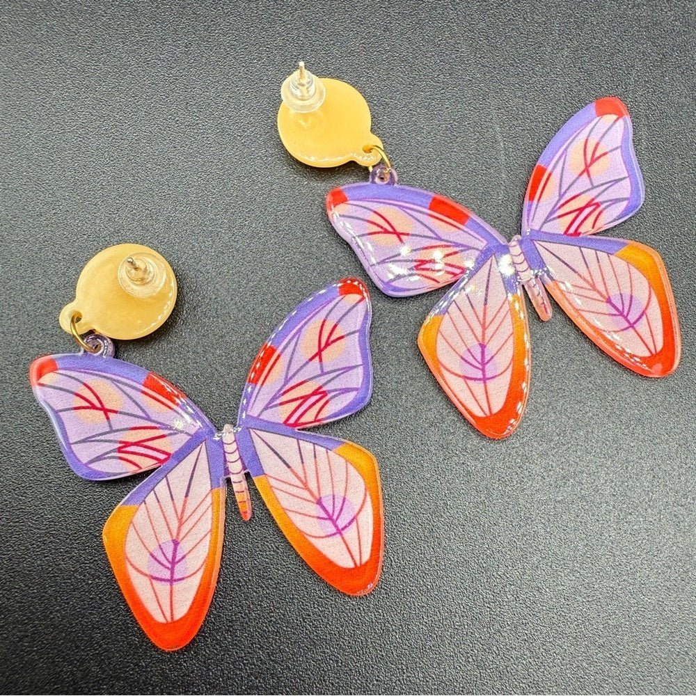 EarringsOrange & Purple Gradient Acrylic Butterfly Colorful Stud Earrings- Fairycore