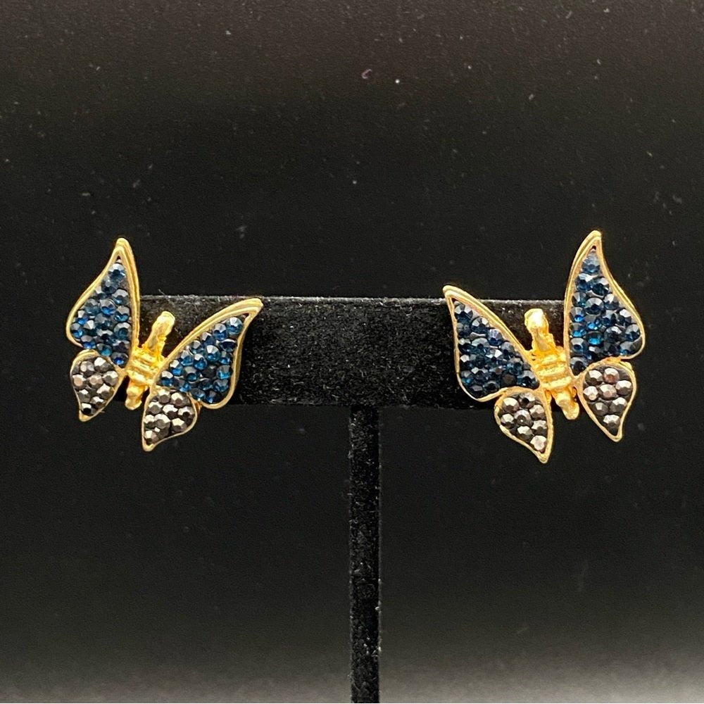 EarringsPavé Black & Gunmetal Butterfly Stud Earrings — Gold Tone