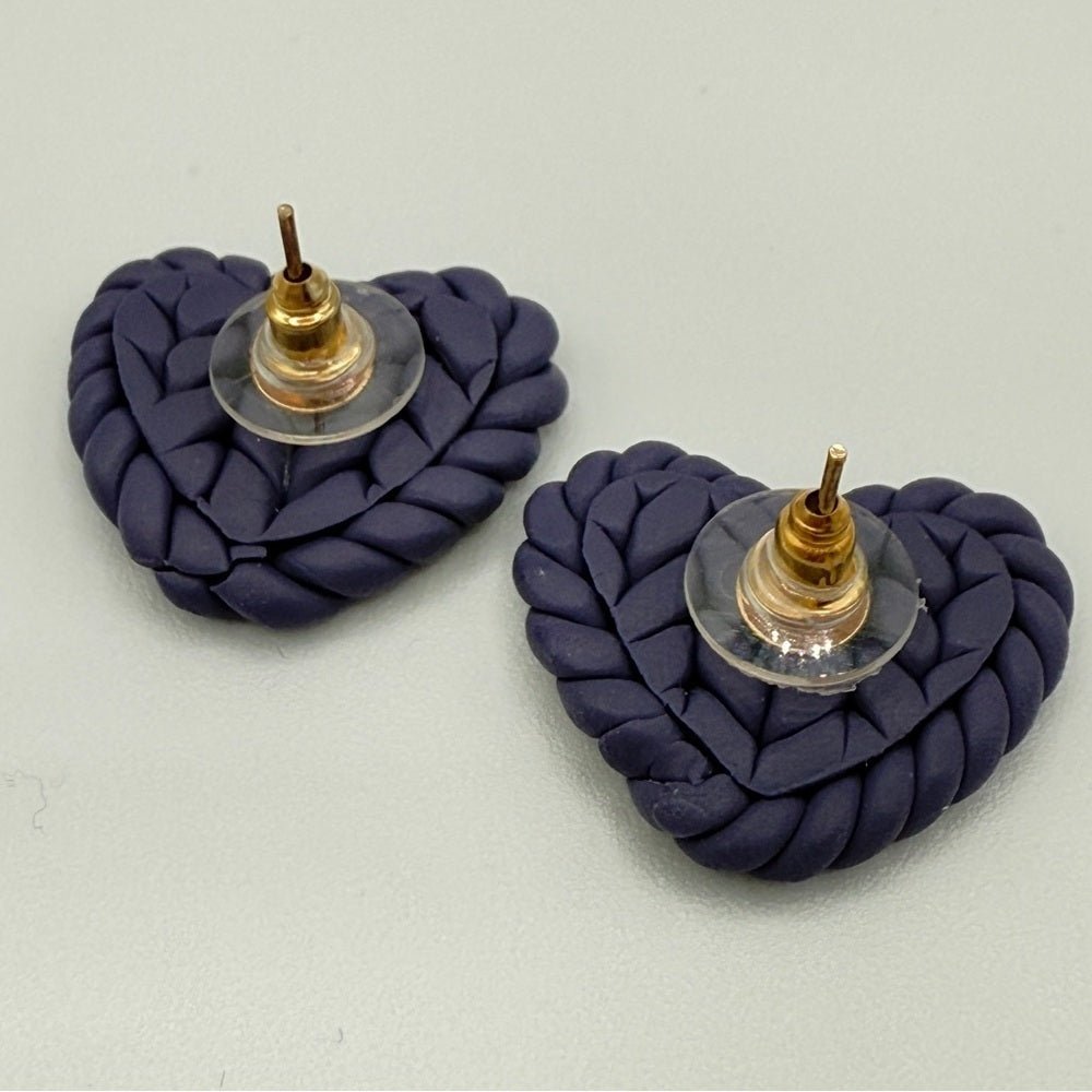 EarringsPurple Braided Heart Polymer Clay Stud Earrings