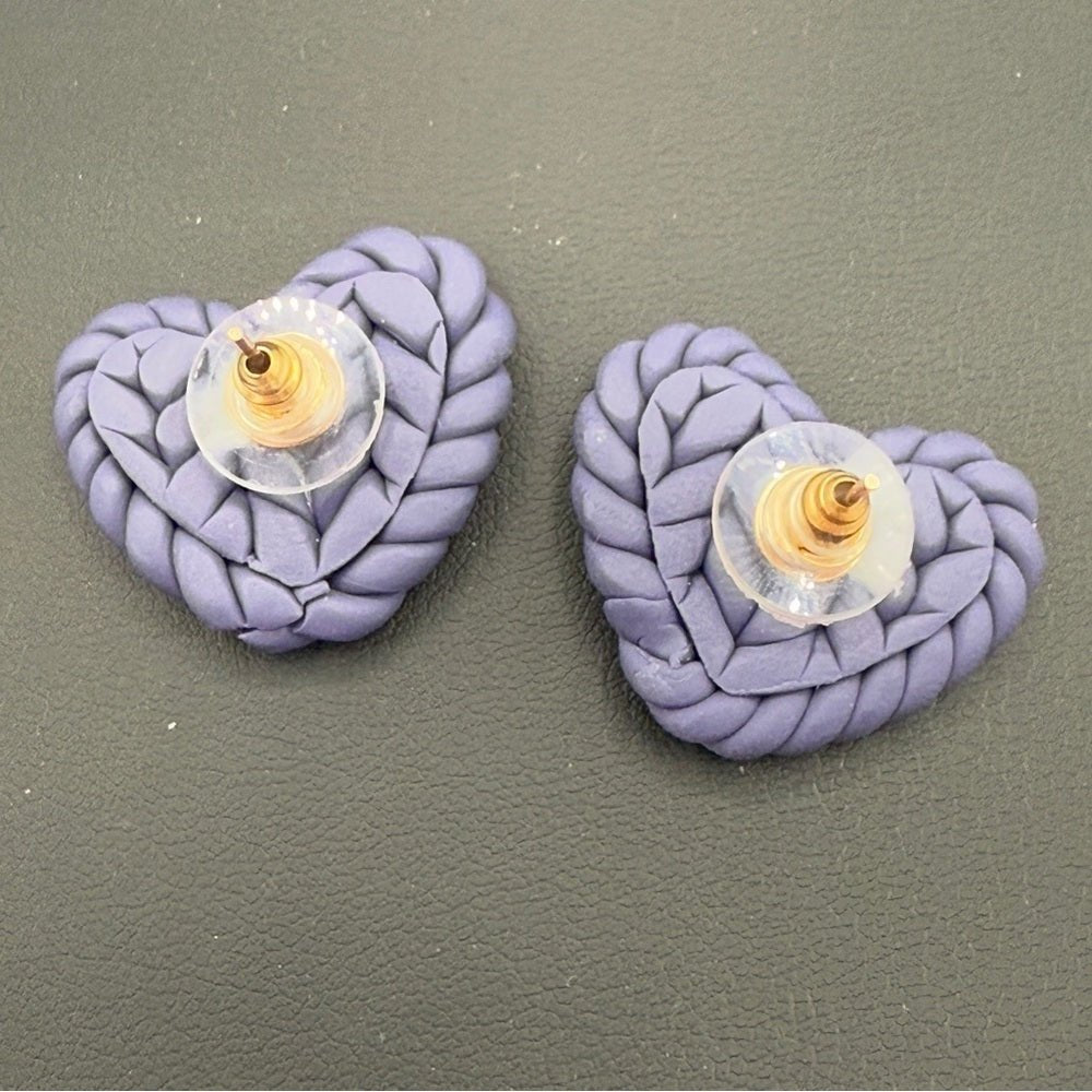 EarringsPurple Braided Heart Polymer Clay Stud Earrings