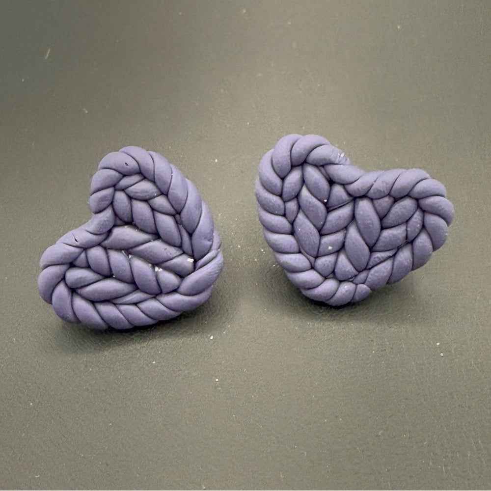 EarringsPurple Braided Heart Polymer Clay Stud Earrings