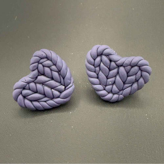 EarringsPurple Braided Heart Polymer Clay Stud Earrings