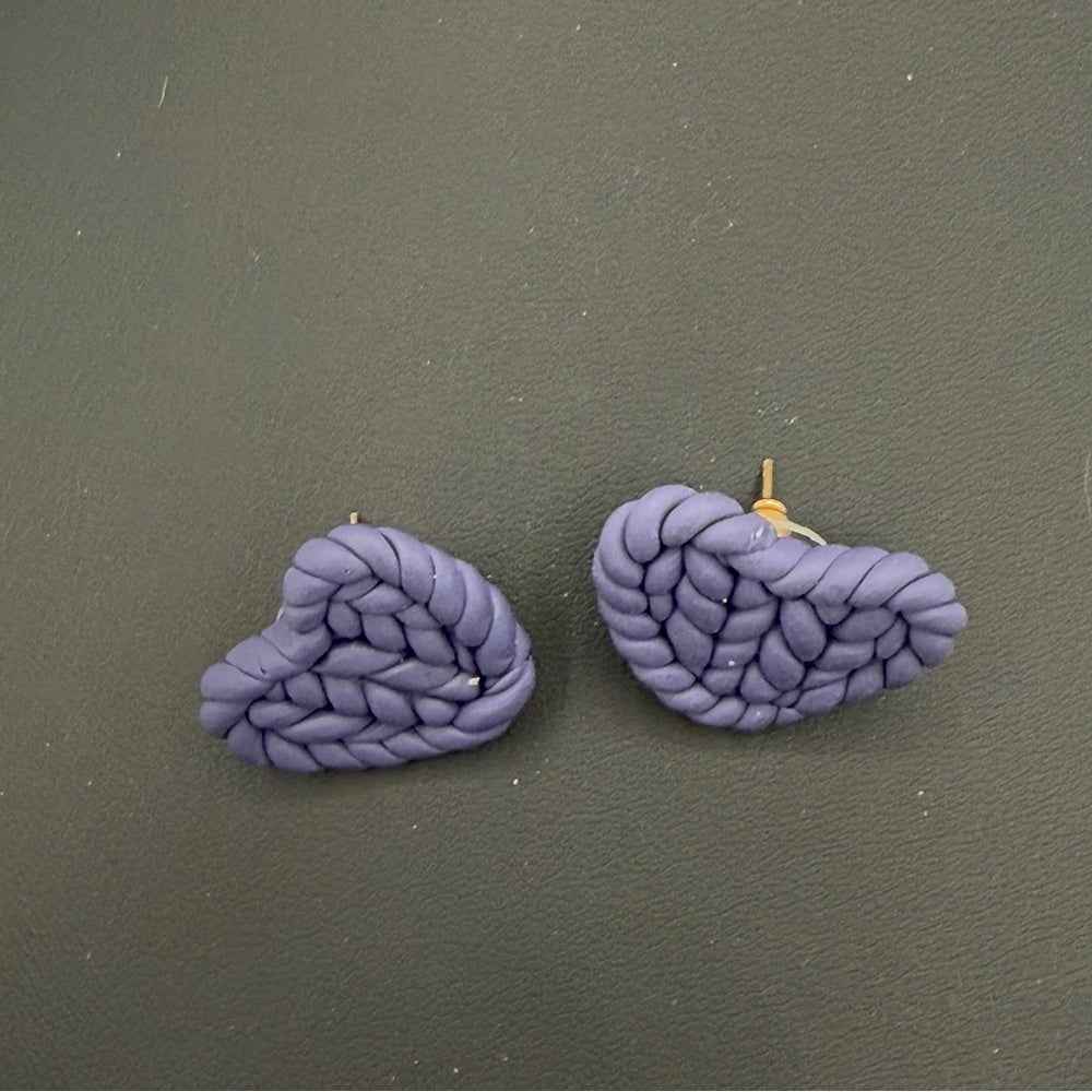 EarringsPurple Braided Heart Polymer Clay Stud Earrings