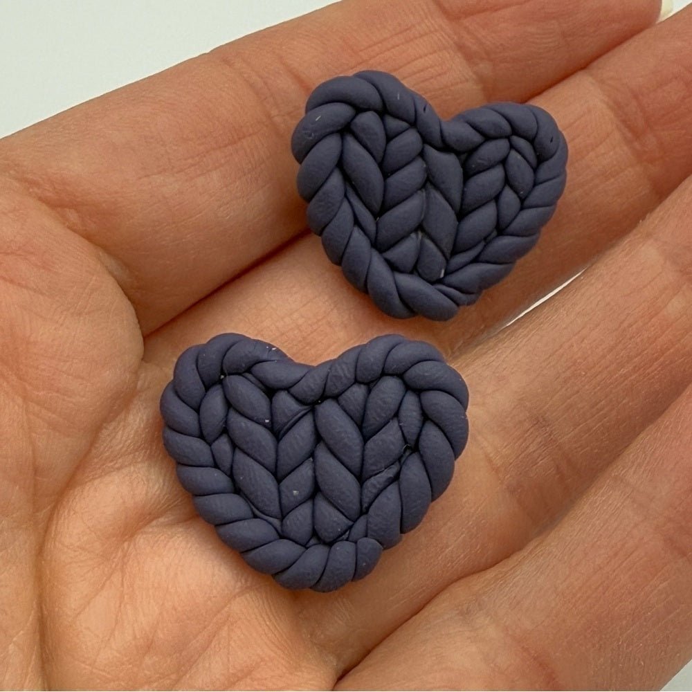 EarringsPurple Braided Heart Polymer Clay Stud Earrings