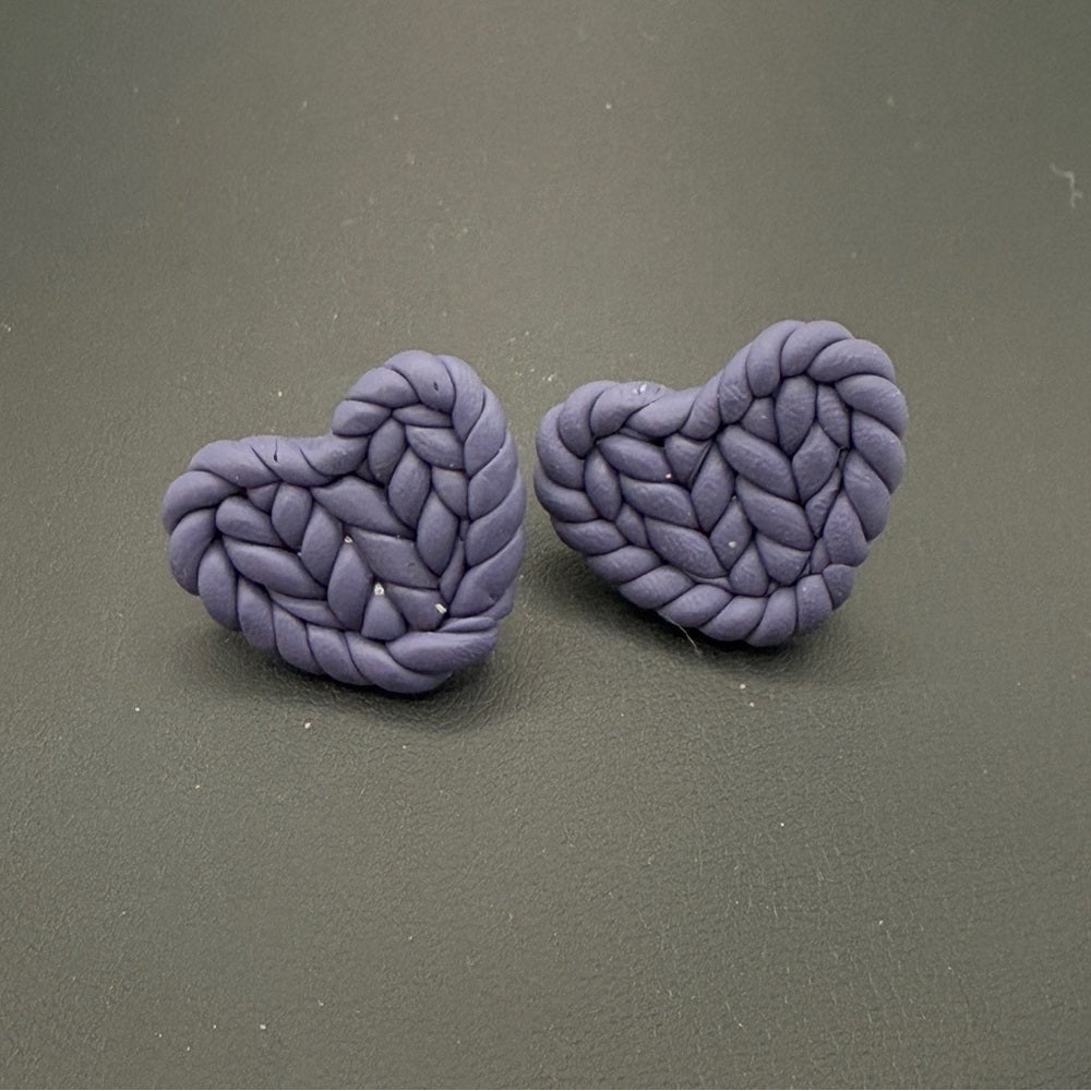 EarringsPurple Braided Heart Polymer Clay Stud Earrings