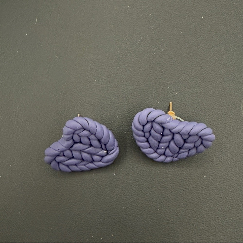 EarringsPurple Braided Heart Polymer Clay Stud Earrings