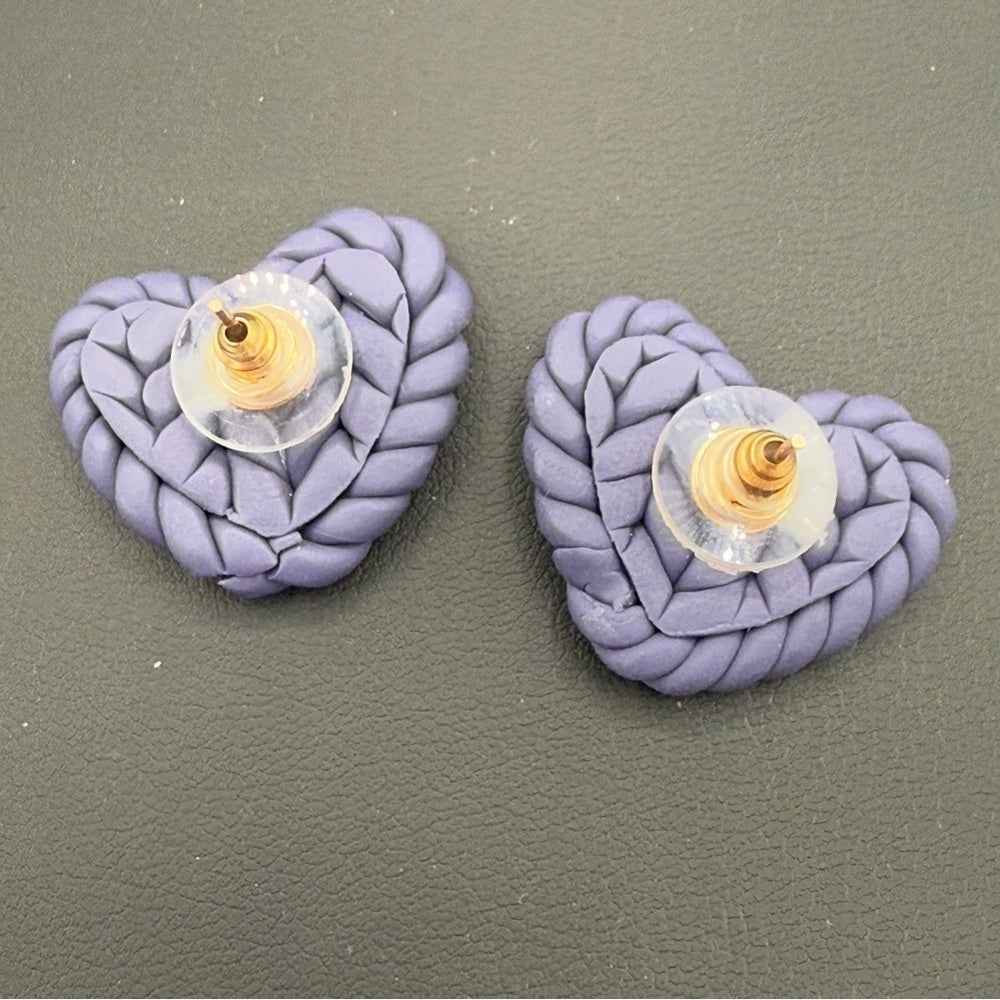 EarringsPurple Braided Heart Polymer Clay Stud Earrings