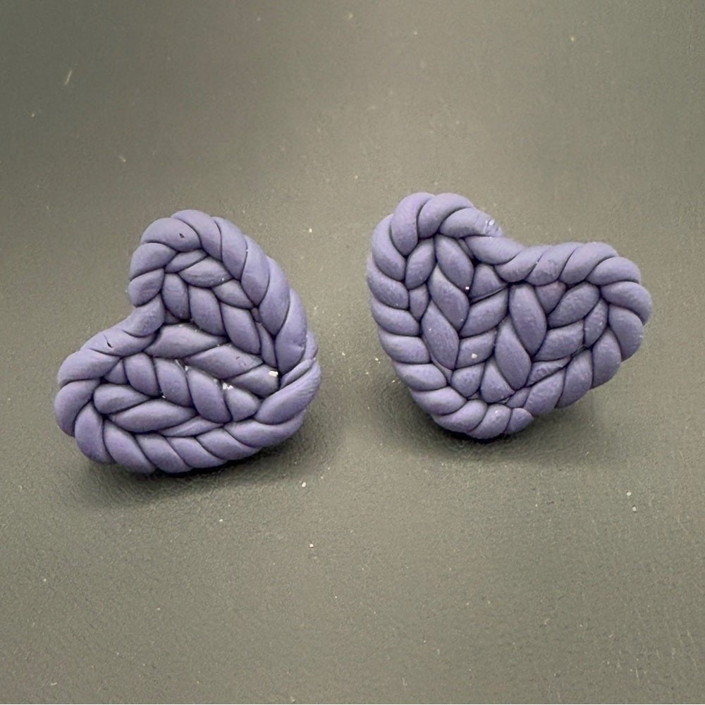 EarringsPurple Braided Heart Polymer Clay Stud Earrings