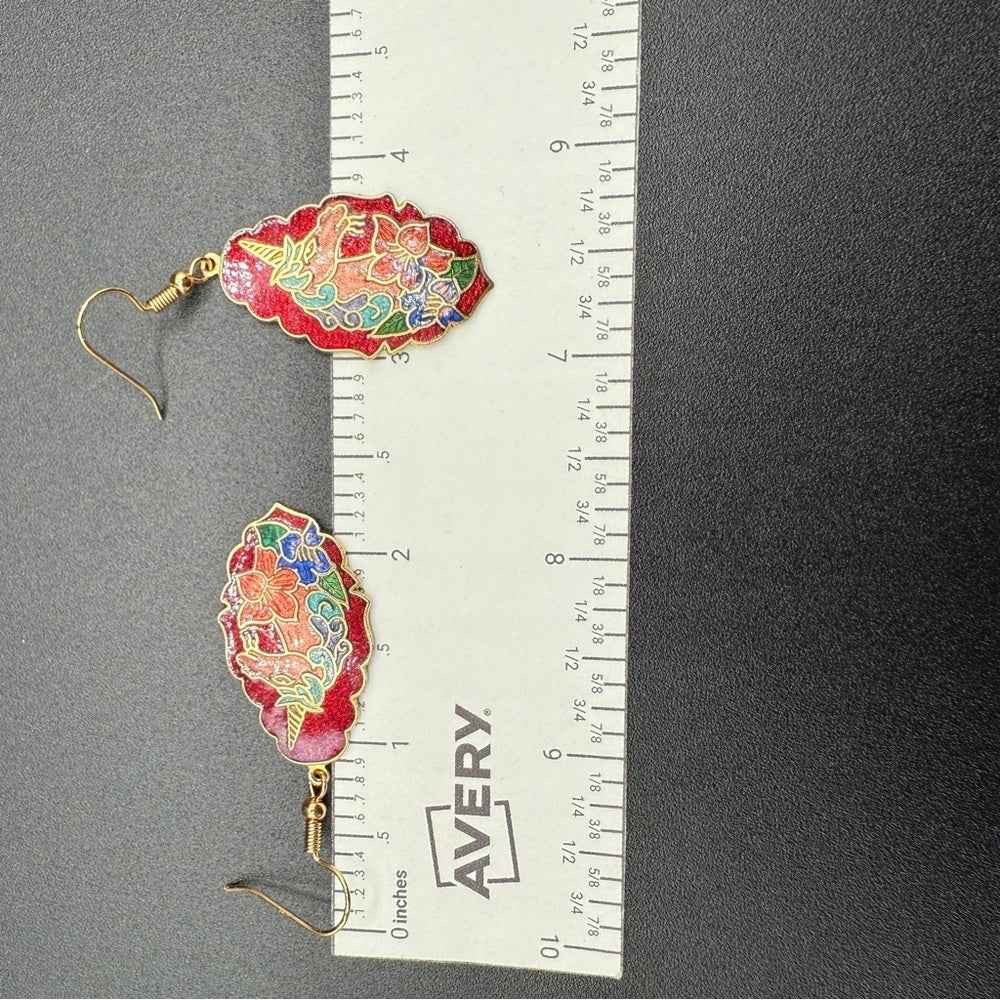 EarringsRare Cloisonné Unicorn Dangle Earrings — Red, Gold & Blue Enamel