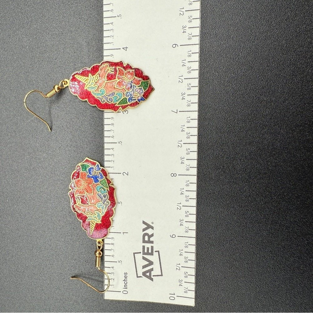 EarringsRare Cloisonné Unicorn Dangle Earrings — Red, Gold & Blue Enamel