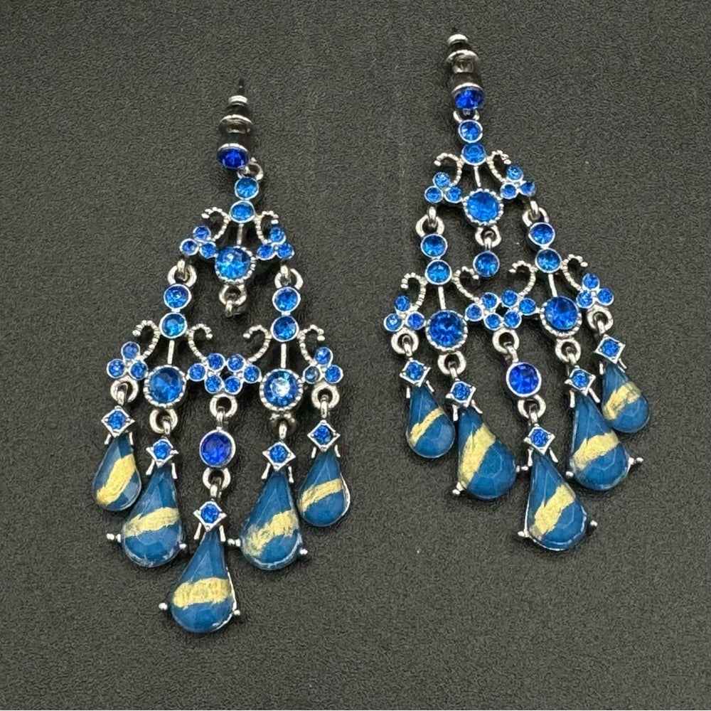 EarringsSapphire Blue Foil Chandelier Drop Earrings — Statement Pierced