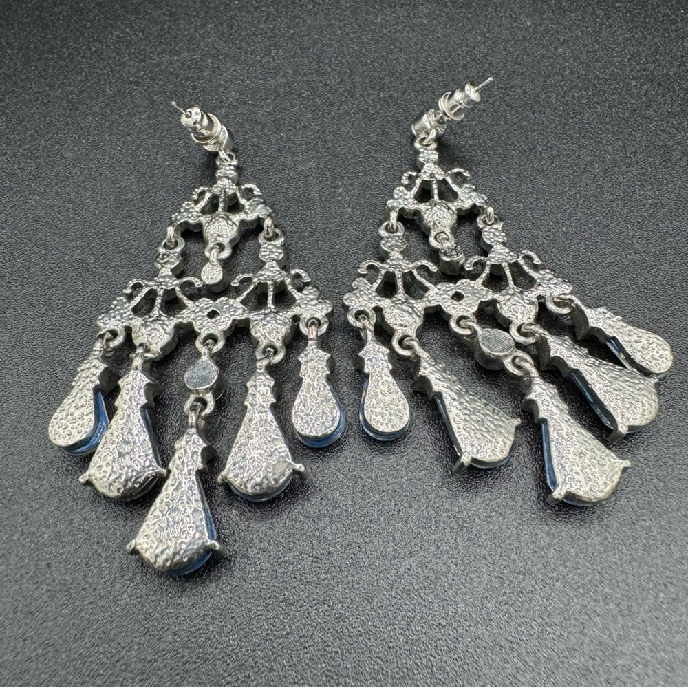 EarringsSapphire Blue Foil Chandelier Drop Earrings — Statement Pierced
