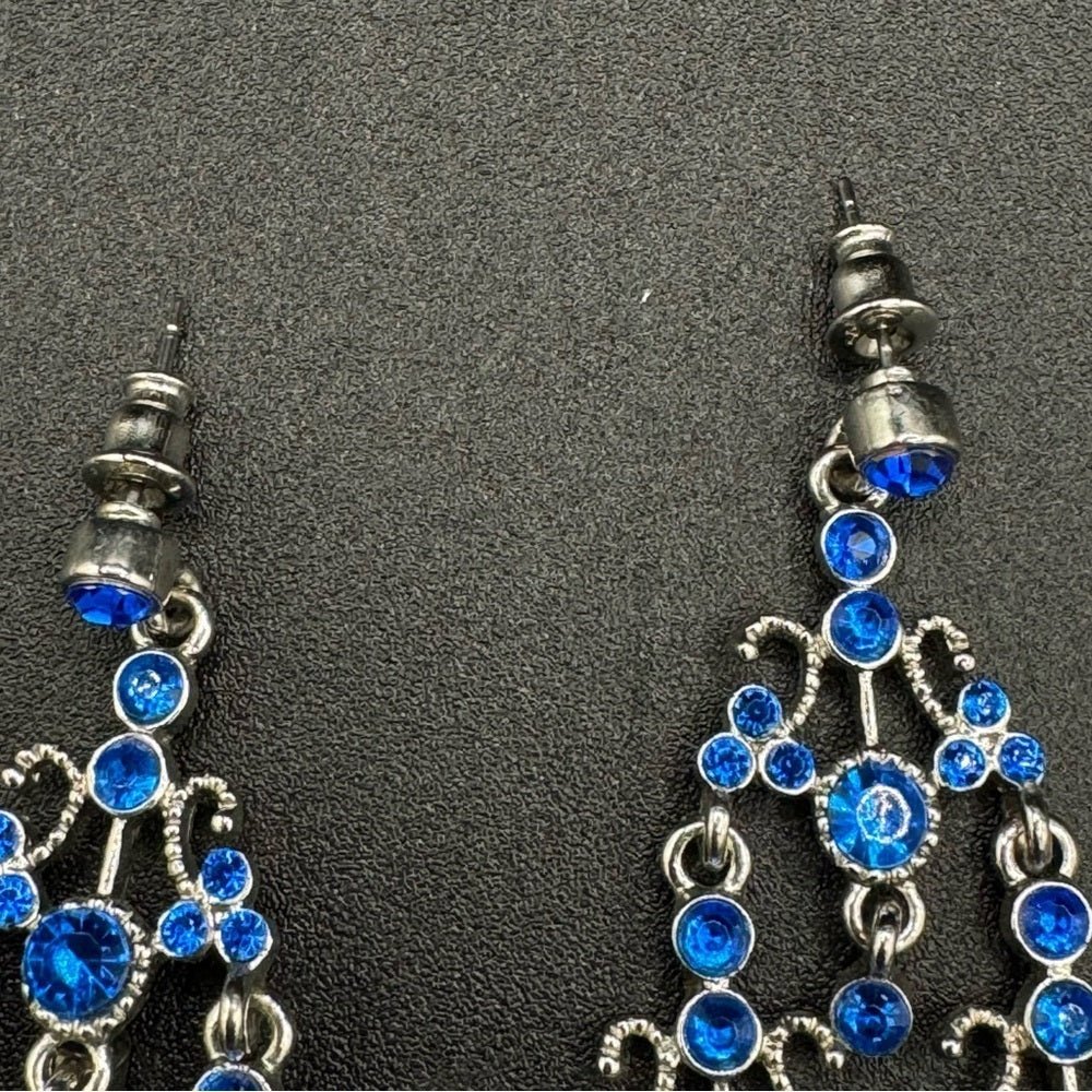 EarringsSapphire Blue Foil Chandelier Drop Earrings — Statement Pierced