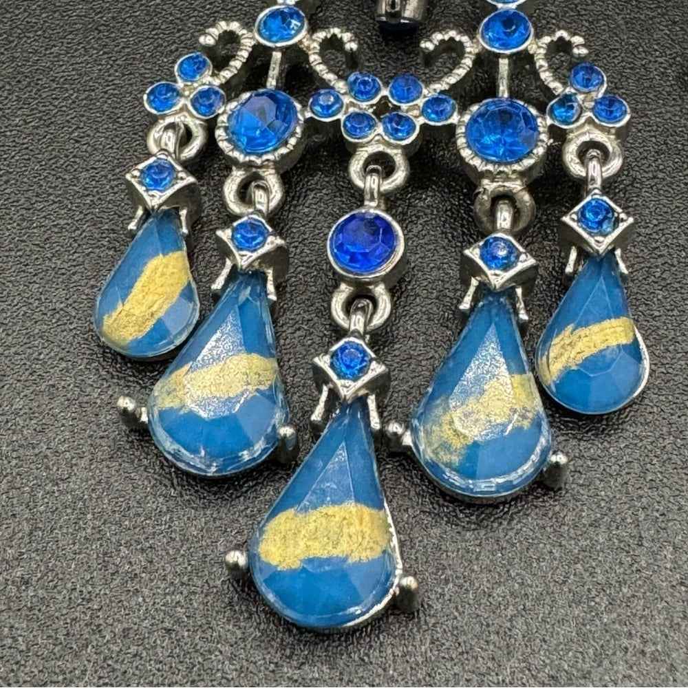 EarringsSapphire Blue Foil Chandelier Drop Earrings — Statement Pierced