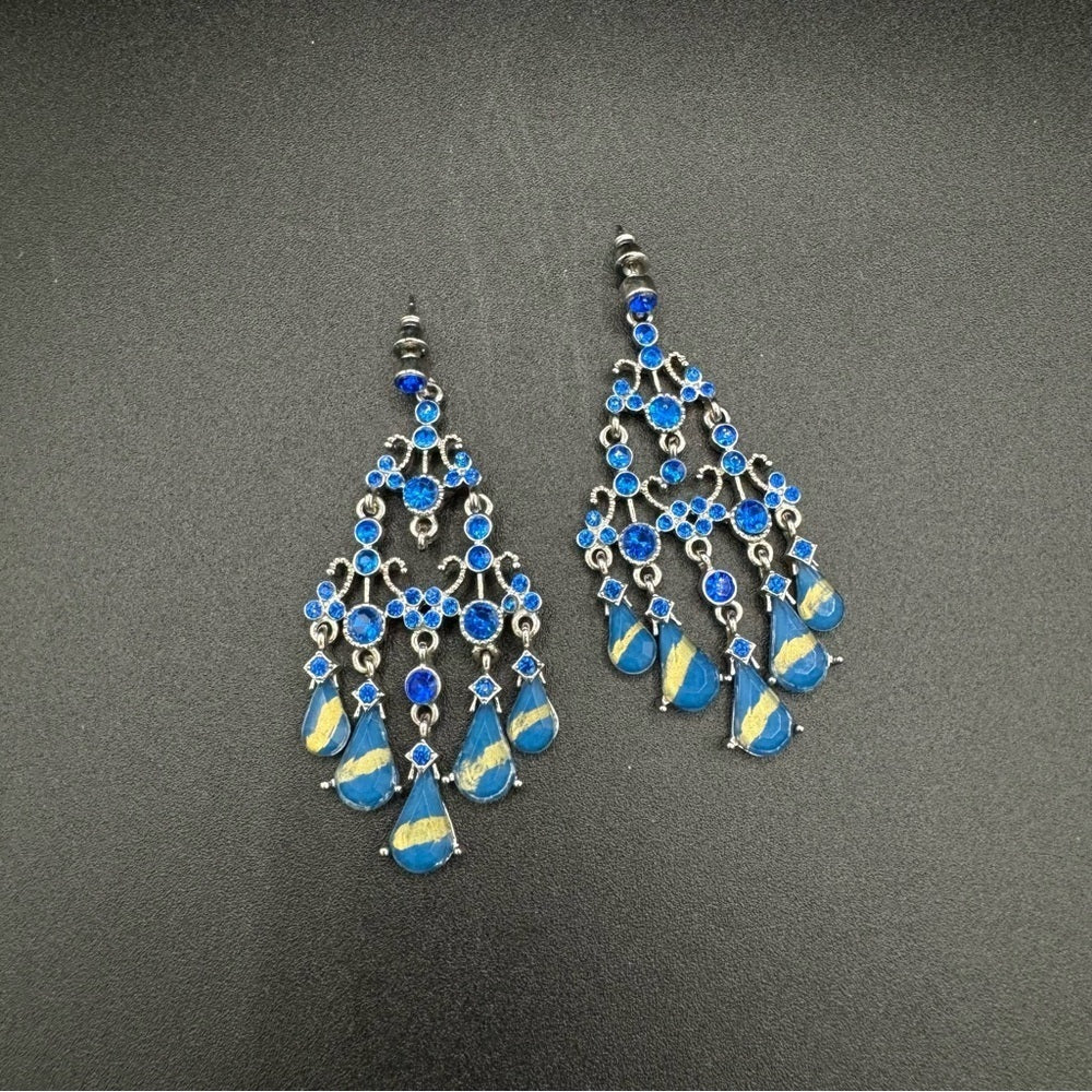 EarringsSapphire Blue Foil Chandelier Drop Earrings — Statement Pierced