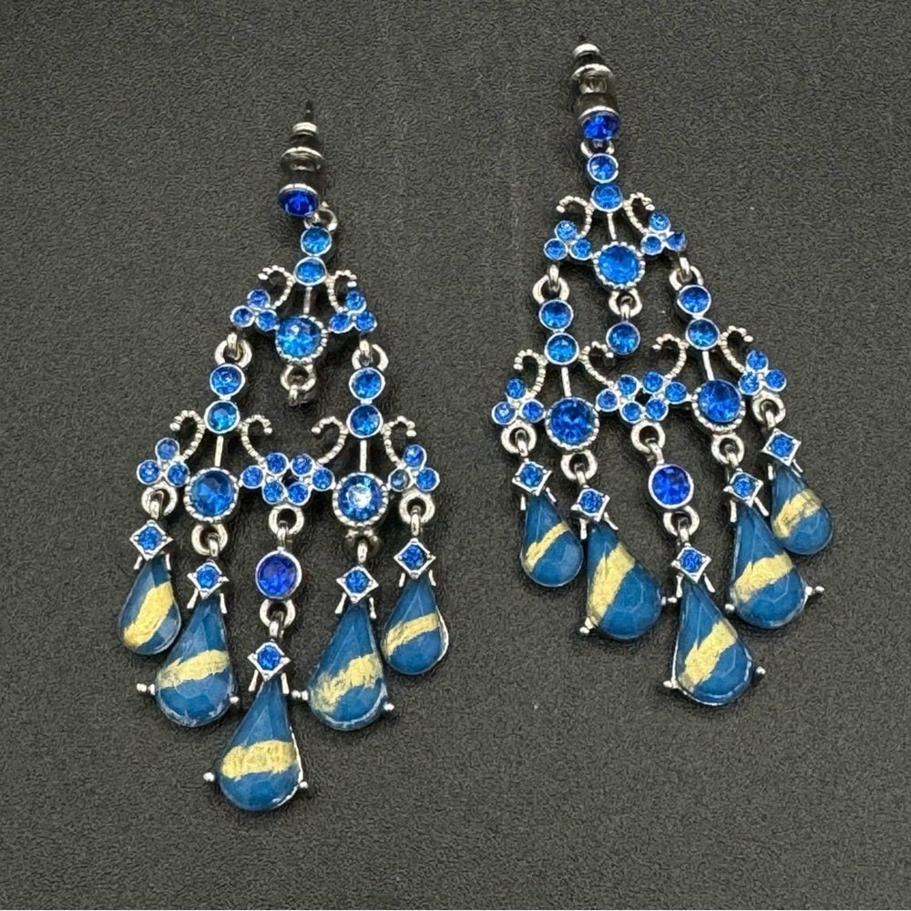 EarringsSapphire Blue Foil Chandelier Drop Earrings — Statement Pierced