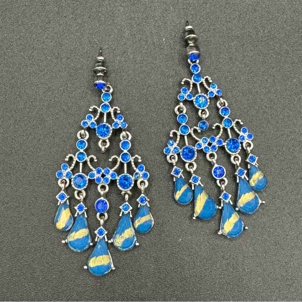 EarringsSapphire Blue Foil Chandelier Drop Earrings — Statement Pierced