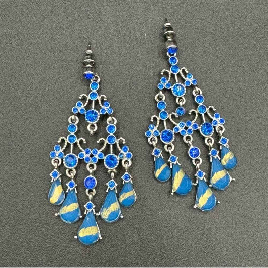 EarringsSapphire Blue Foil Chandelier Drop Earrings — Statement Pierced