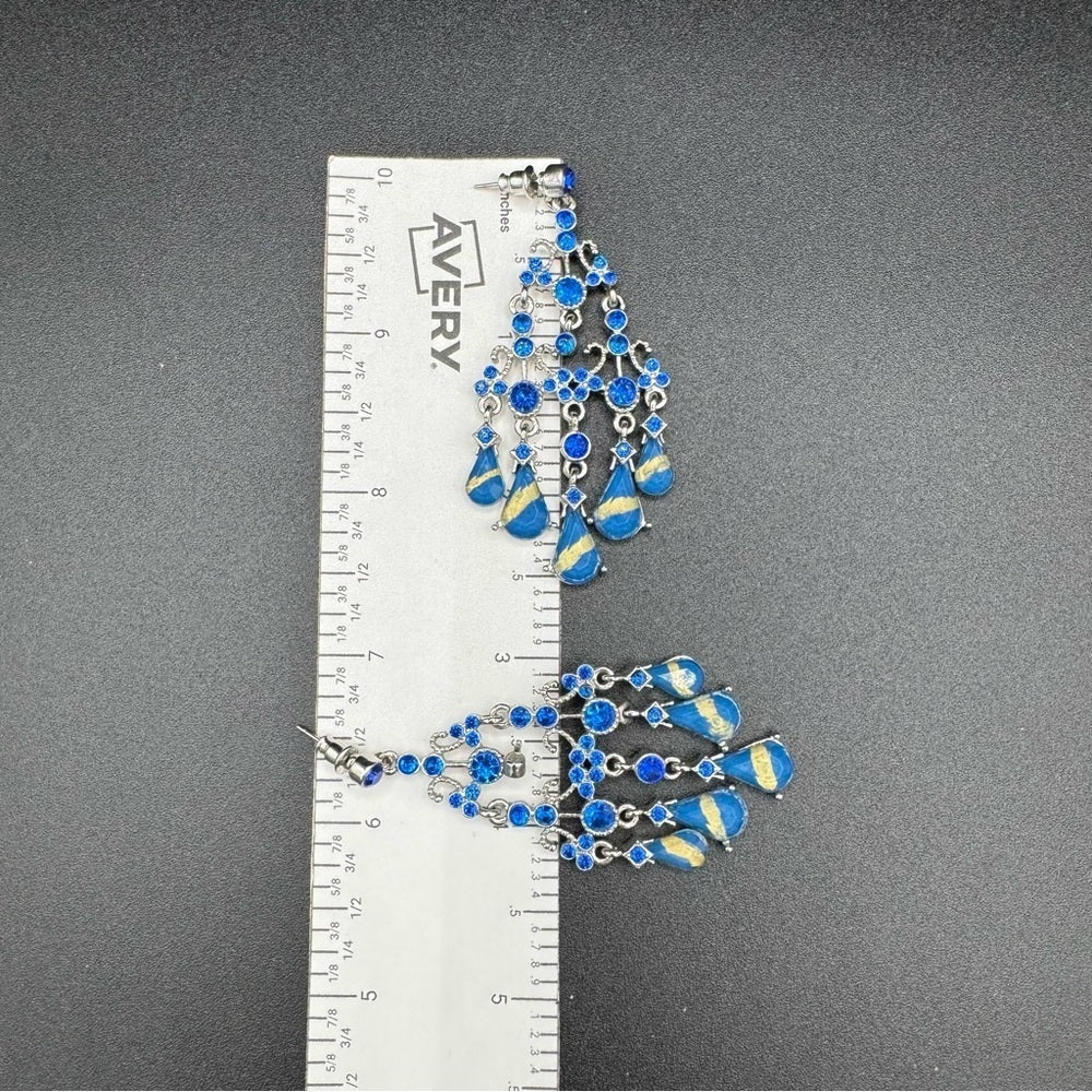 EarringsSapphire Blue Foil Chandelier Drop Earrings — Statement Pierced