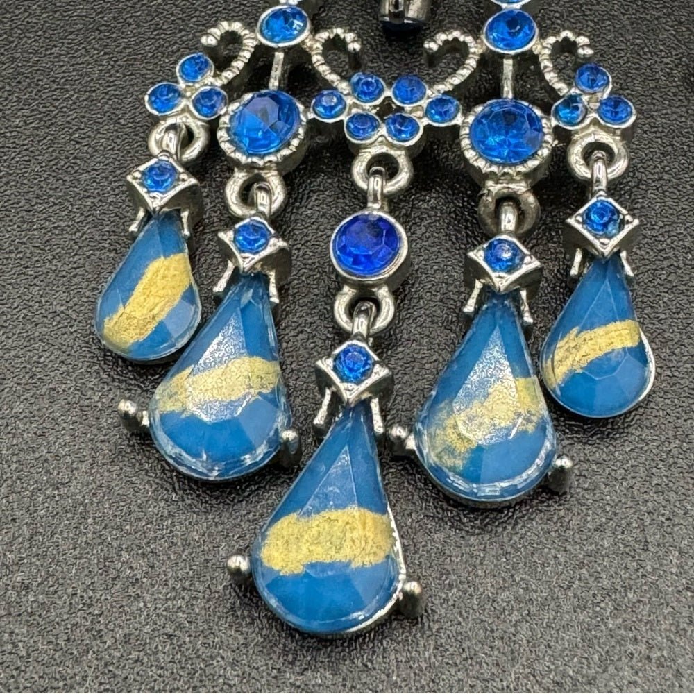EarringsSapphire Blue Foil Chandelier Drop Earrings — Statement Pierced