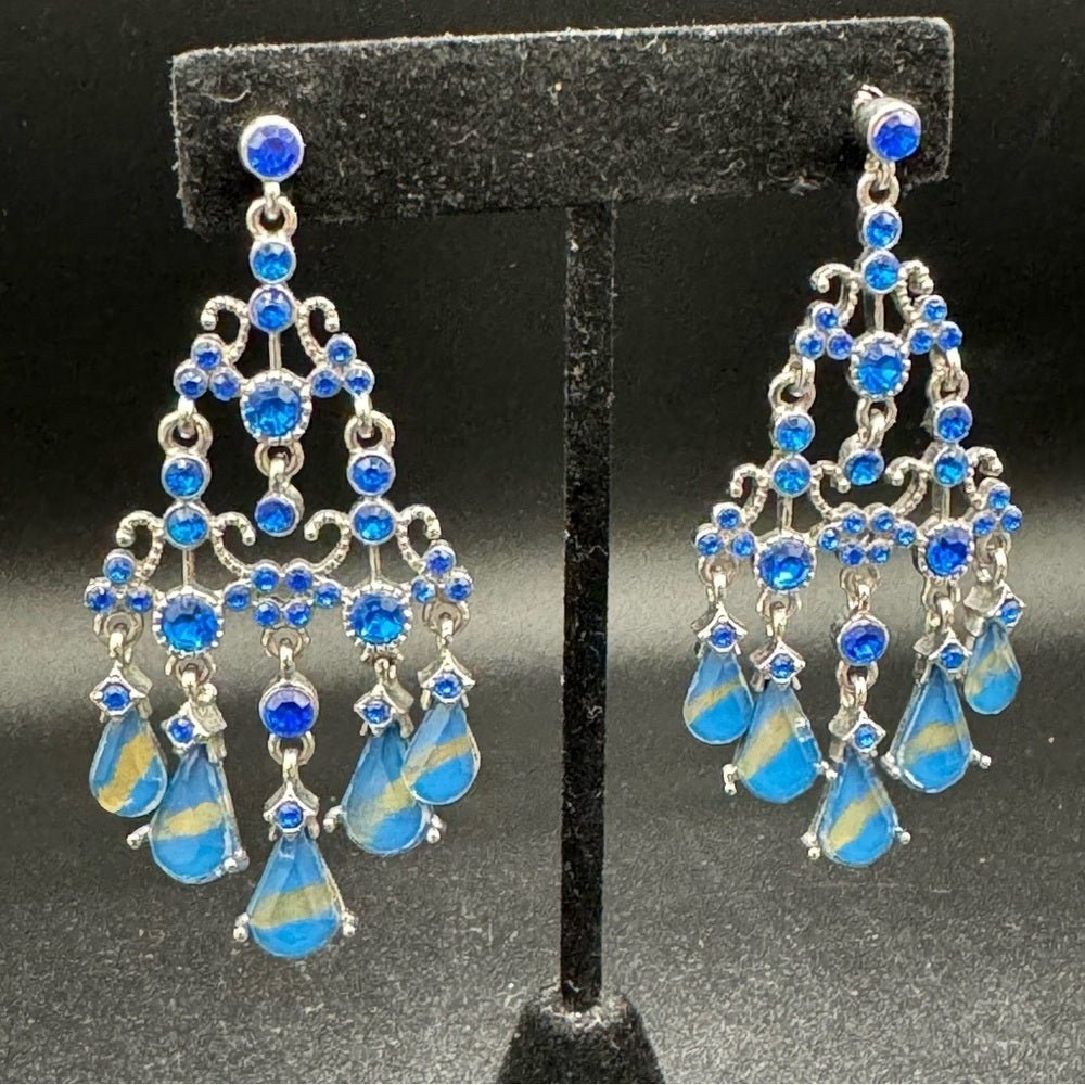 EarringsSapphire Blue Foil Chandelier Drop Earrings — Statement Pierced